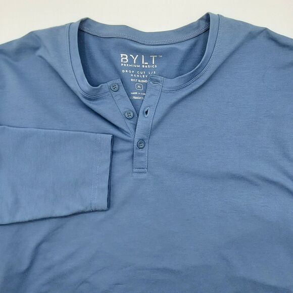 BYLT Drop Cut L/S Henley Men’s XL  Blue BYLT Blend Lux Performance Stretch - Picture 1 of 9